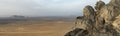 Panorama aerial looking over the Western desert in Egypt from the top of Jebel Marsous